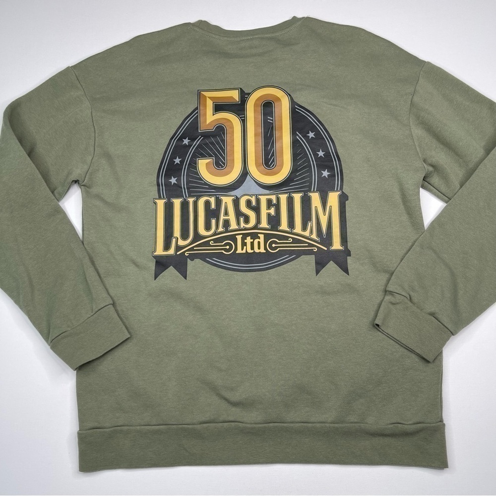 Star Wars Sweatshirt Lucas Film 50th Anniversary Crew Fleece Inside Khaki Green - Picture 6 of 13